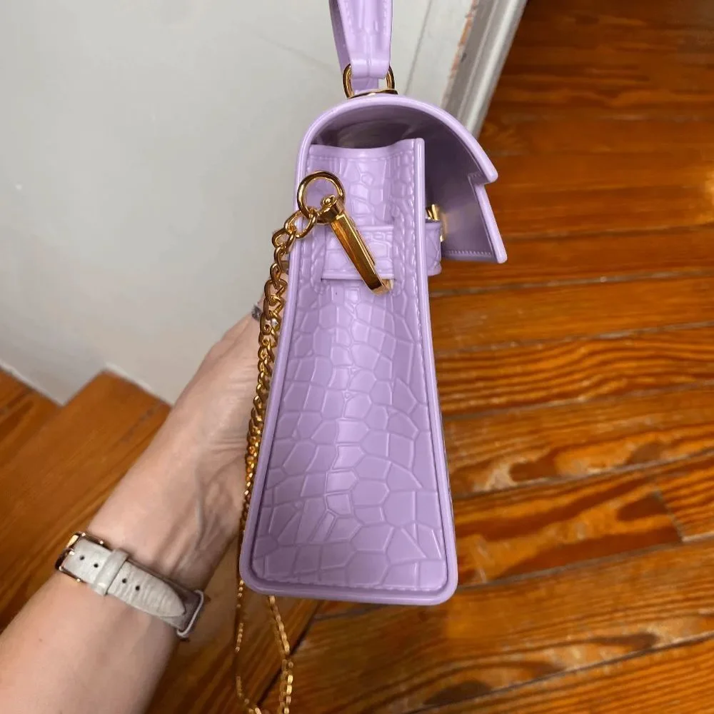Shein Solid Color Purple Crocodile Pattern Shoulder Bag
